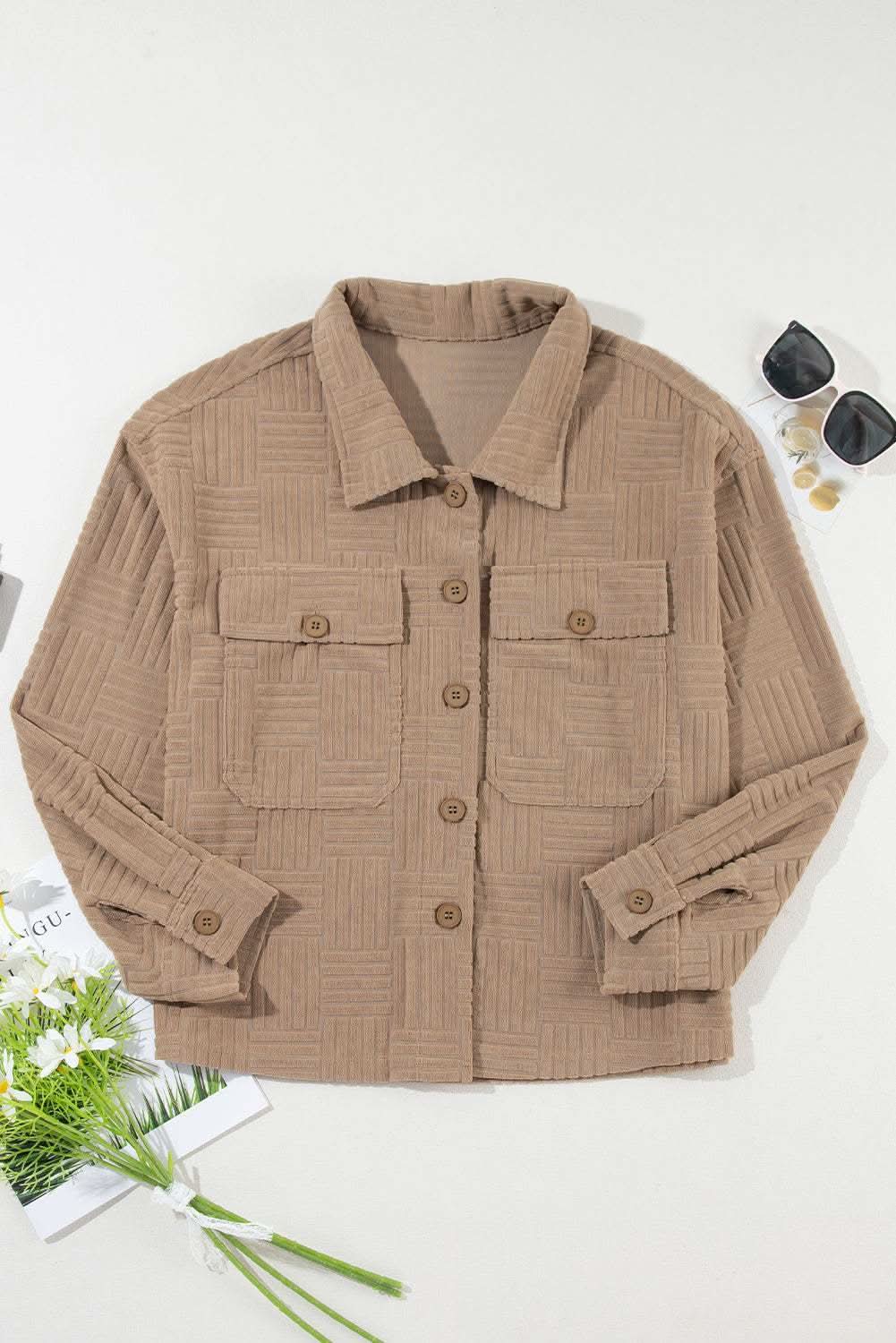 Chic dark khaki shacket with pockets - Love Salve